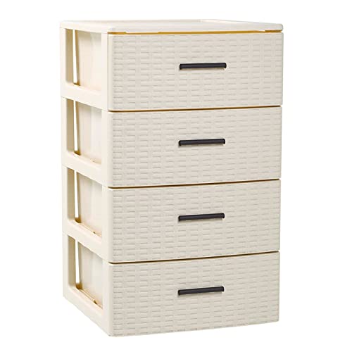 AC - Cajonera de Ordenación Modelo Rattan - 4 Niveles - Torre de almacenaje Multiusos, Organizador Auxiliar, Almacenamiento, baño - 61,5 x 36,5 x 36,5 cm - Color Marfil
