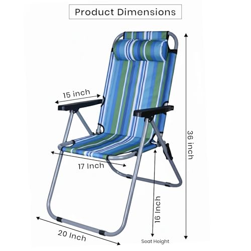 Image of ORILEY Folding Beach Chair with Adjustable Pillow and Arm Rest Portable Lightweight Rainbow Stripped Foldable Fishing Chairs for Travelling Picnic & Outdoor (Large, Blue & Green Stripe)