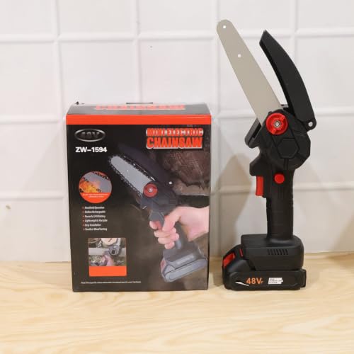 Image of Cordless Mini Chainsaw 48VF Battery Powered Handheld Electric Chainsaw Portable Small Pruning Shears Wood Cutter for Tree Trimming Branch Cutting Garden Yard Work Woodworking with Safety Baffle