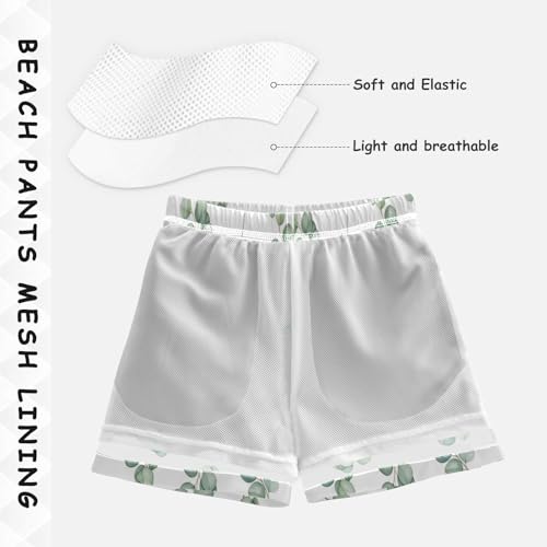 Boys Short Swim Trunks, Anti Chafe Swim Trunks Boys 2 T, Watercolor Branches Green Leaves White4