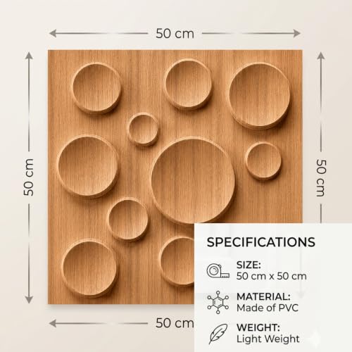 Image of Kayra Decor 3D PVC Wall Panels for Bedroom & Living Room | Moon Design | Metallic Wood Color | 19.7 x 19.7 Inch | Pack of 18 | 42.48 Sq Ft