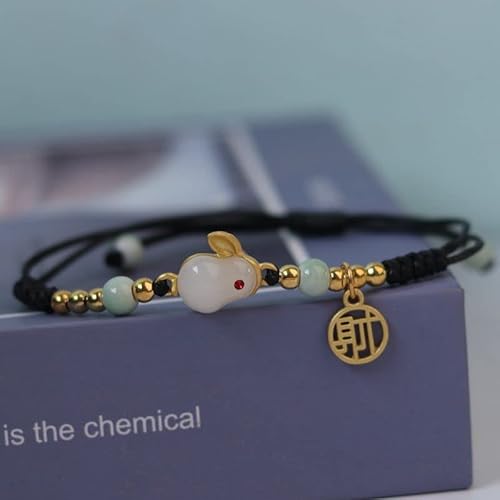 4 Pcs Set 2023 New Year Zodiac Lucky Rabbit Braided Strand Bracelets Chinese Zodiac Animal Charm Imitation Jade Yutu Adjustable Link Rope Bracelets Good Prospects Blessing Sign For Women Girls - 4Pcs #TOP1