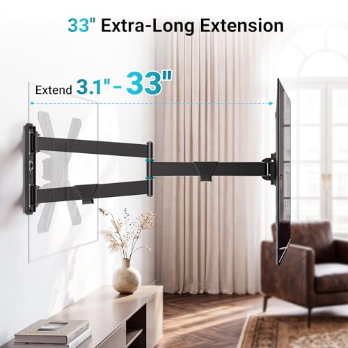 Image of BONTEC Full Motion Corner TV Wall Mount for 31-75 Inch TVs, 33 in Long Arm Wall Mount Bracket, Swivel and Tilt with Landscape to Portrait Rotation, Holds 110 lbs, Heavy Duty Steel, Max VESA 600x400 mm