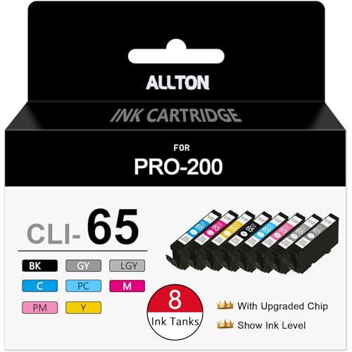 Allton Compatible CLI-65 Ink Cartridge Replacement for Canon CLI65 CLI-65 Ink Set for PRO-200 PRO-200S Printer (8-Pack,with Upgraded Chip and Show Ink Level)