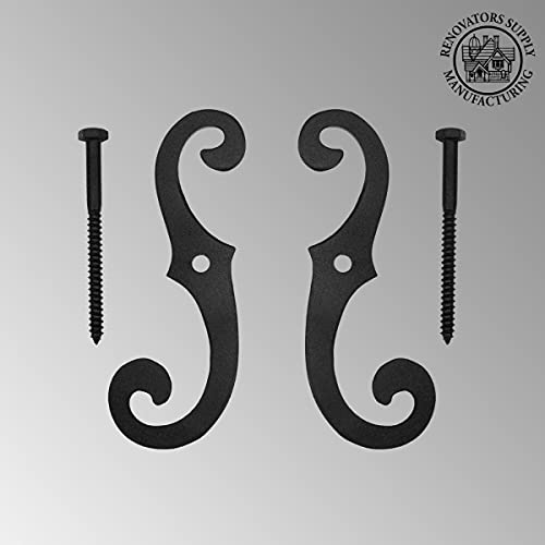 Renovators Supply Black Cast Iron Shutter Dog Holders 6.5 Inches Long Antique Decorative S Style Black Rust Resistant Powder Coated External Shutter Tieback Hardware Including Mounting Screws #TOP1