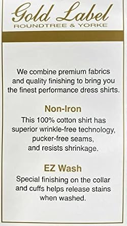 Gold Label Men's Wrinkle-Free Long Sleeve Button-Down Dress Shirt with Point Collar and Chest Pocket, Regular Sizes