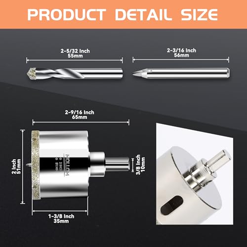 Image of MOLLOM 2 inch (51mm) Diamond Hole Saw with 2 Pilot Drill Bit