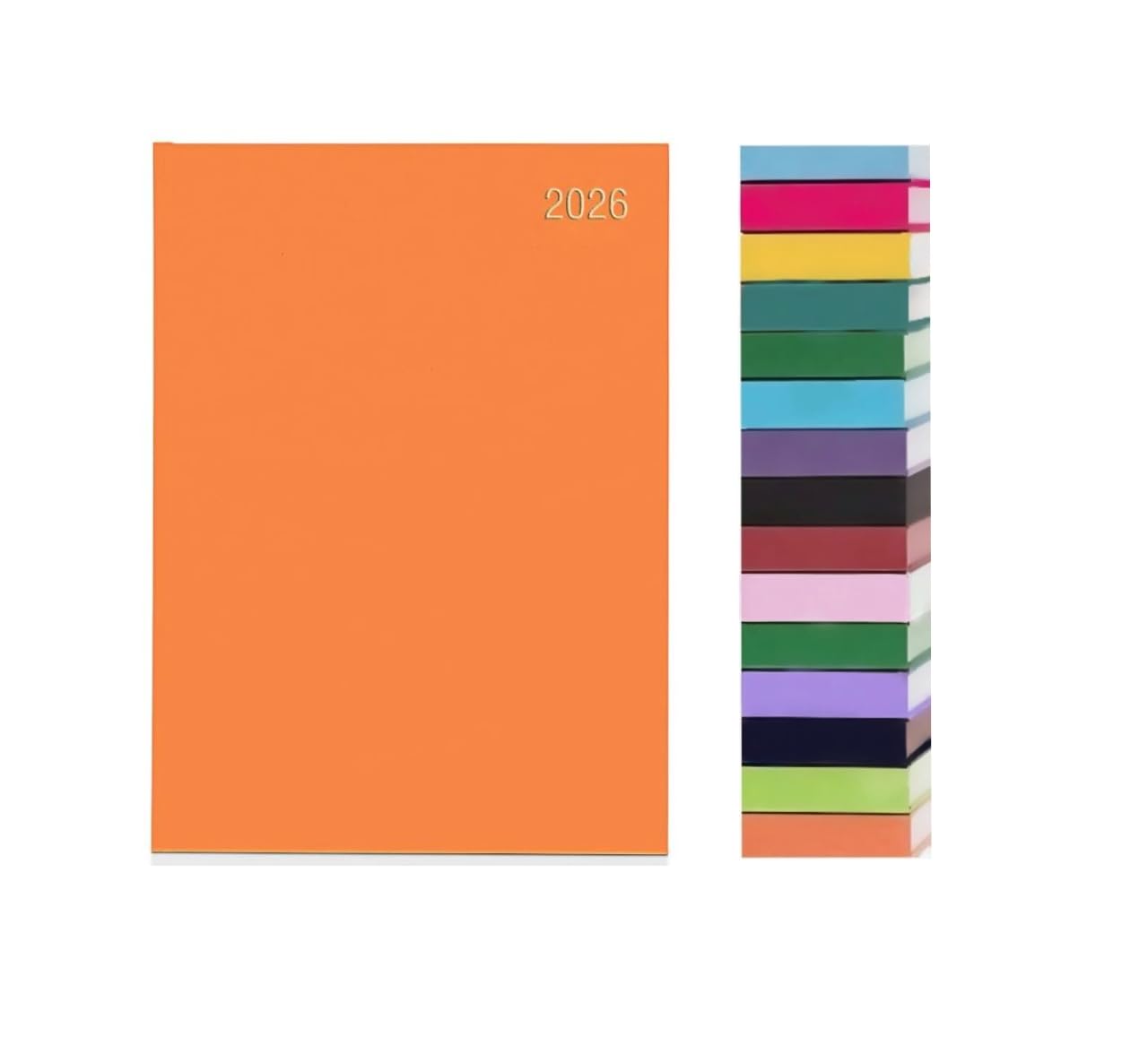 Top Sale 2026 A4 Week To View Yearly Diary with Hard Cover and Matching Ribbon Marker - Orange, Silver