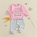 Toddler Baby Girls Fall Outfits 2PCS Farmers Daughter Letter Print Long Sleeve Sweatshirt And Elastic Pants Set (Pink, 6-12 Months)