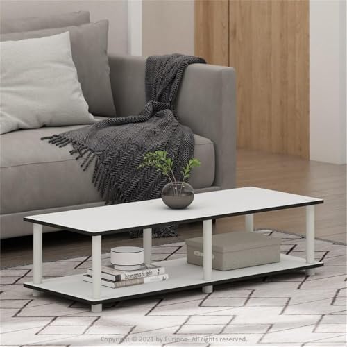 Image of Furinno JUST Toolless TV Stand, 2-Tier Wide Entertainment Center for TV up to 46 Inch, Open Shelf TV Console, for Living Room, Bedroom, White