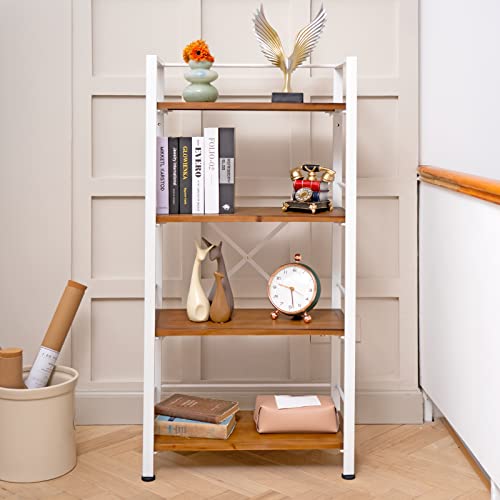 Crofy 4 Tier White Bookshelf, Real Wood Bookshelf Simply Assembled In 10 Minutes, Metal Book Shelf For Storage, Bookcase For Office Organization And Storage, 12.6 D X 23.62 W X 50.39 H Inches #TOP1