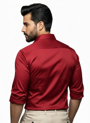 Image of Men's Solid Satin Full Sleeve Soft Finish Regular Fit Shirt for Casual Wear