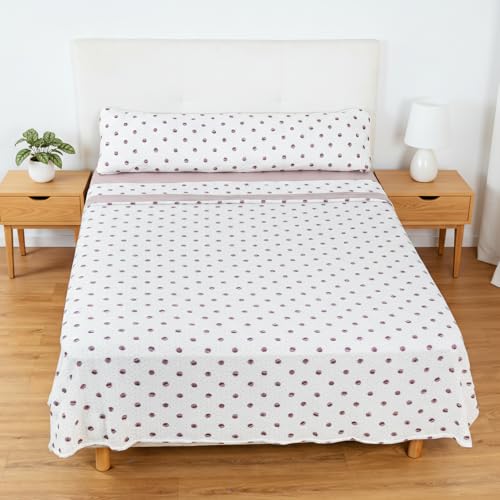 H HANSEL HOME Juego de Sábanas Termicas 3 Piezas Pirineo para Cama de 90x190cm, Sábanas Polares de Invierno Ultra Suave, Incluye Sabana Bajera + Encimera + Funda de Almohada - Circulo Rosa