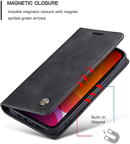Capa Capinha Couro Imã Carteira iPhone 13 Mini, 13, 13 Pro,13 Pro Max - Proteção Premium (Preta, iPh