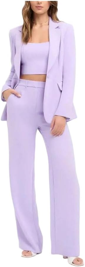 Women Notch Lapel One Button Fitted Formal Suit Slim Blazer Pants Office Combo Set
