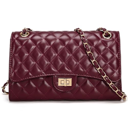 Quilted Crossbody Bag for Women Trendy Ladies Shoulder Bag Leather Cross Body Purses Clutch Bag with Chain Strap