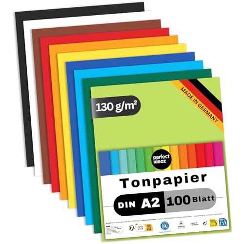 perfect ideaz - Tonpapier DIN A2 – 100 Blatt, 10 kräftige...