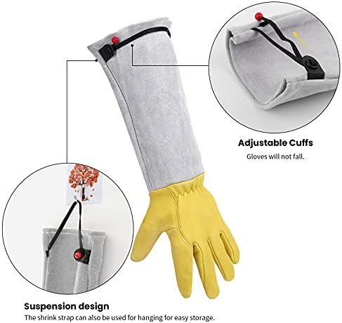 Gardening Gloves Gardening Gifts for Women/ Men - Heavy Duty Gardening Gloves Thorn Proof, Rose Pruning Gloves Gardening Tools Mens Ladies Gardening Gifts Long Gardening Gloves Leather Adjustable Size