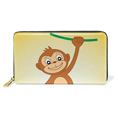 MONTOJ Monkey With Banana Women Wallet Bifold Credit Card Holder Cover