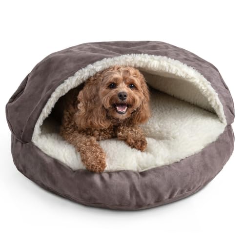 Image of Snoozer Cozy Cave Dog Bed, Round Covered Dog Bed, Dark Chocolate (S)