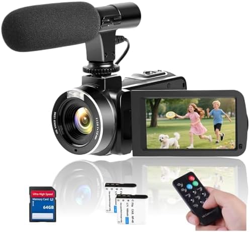Video Camera 4K Camcorder 75MP YouTube Vlogging Camera 64G SD Car...