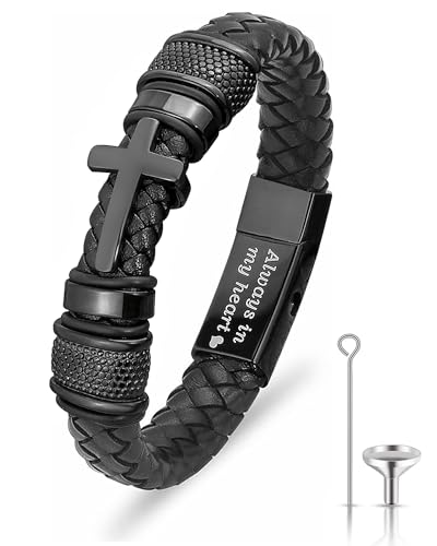 Pulsera de Cremación con Cuero y Acero Inoxidable miniatura 1
