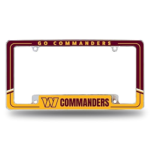 Marco de matrícula de los Washington Commanders en cromo bitono para coche y SUV de 12x6"