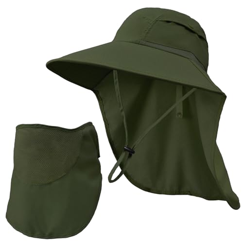 Image of Sun Hats for Men Women Detachable Face Cover Wide Brim Fishing Hats with Neck Flap UPF 50+ Outdoor Safari Hats