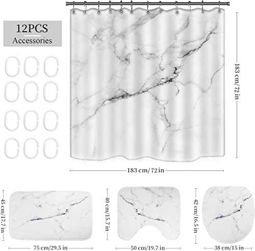 Rlhhug Marble Shower Curtain Set With Rugs, Bathroom Sets With Shower Curtain And Rugs And Accessories, 72X72 Inches Bath Curtain For Modern Bathroom Decor With Non-Slip Bath Mat, Toilet Lid Cover #TOP5