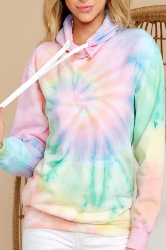 Image of HVEPUO Tie Dye Print Hoodie Long Sleeve Drawstring Pullover Tops Loose Casual Sweatshirt For Women(S-XXL)
