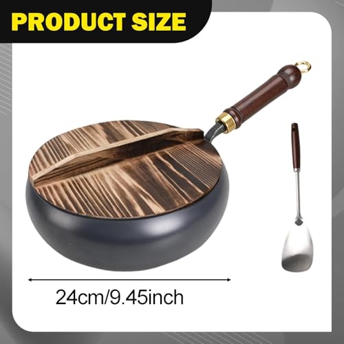 Wok chino con tapa de madera 24 cm mango ergonómico miniatura 3
