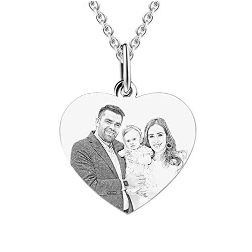Coudf 925 Argent Gravé Photo Cœur Collier Texte Personnalisé Pendentif Collier Fête Des Mères Anniversaire Anniversaire Bijoux Idées Pour Les Femmes...
