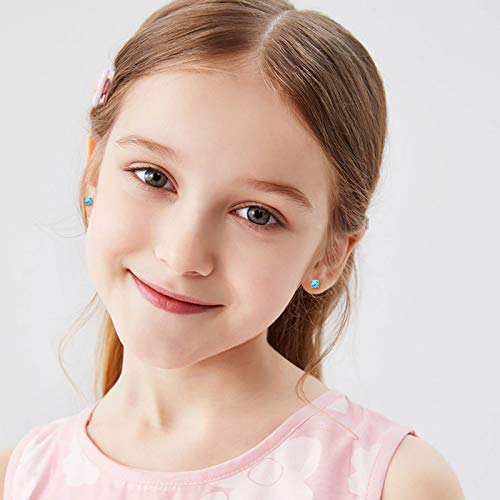 Turquoise Studs Earrings, 925 Sterling Silver Round Shape Tiny Studs, Turquoise Jewelry Mother Day Gift For Women Daughter Girlfriend With Gift Box-4Mm 6Mm #TOP3