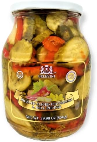 Belevini Tasty Pickled Sliced Cucumbers & Bell Pepper 29.98 Oz, Vegan, Non-GMO, Gluten-Free and Kosher Pack of 1