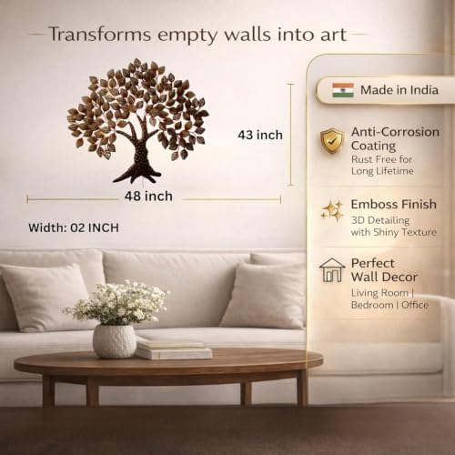 Image of Bharat Art Metal Iron Wall Art Decor for Home Bedroom Living room Cafe Interior Decorative | Elegant Wall Hanging Sculpture with LED Light | Gift Item | MAHOGANY Tree | 48x02x43 INCH | WD140-(A)