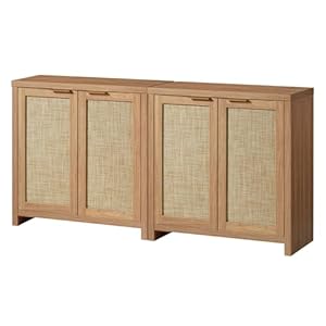 Hampstead Storage Sideboard Cabinet with Rattan Doors and Adjustable Shelves Buffet Kitchen Cabinet Cupboard Console for Living Room Set of 2
