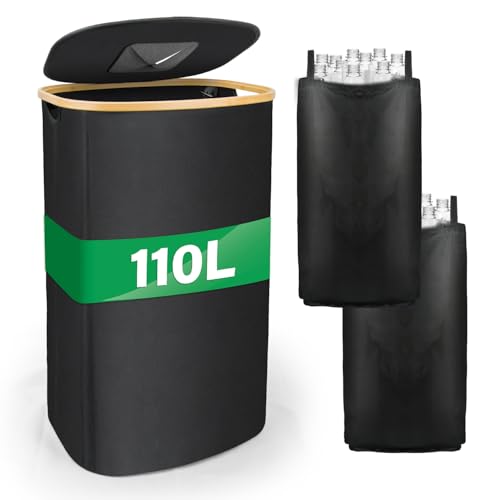 110L Recycling Bin for Kitchen Indoor Home, Large 29 Gallon Recycling Bin with Lid, with 2 Removable Reusable Inner Bags for Bottles, Cans, Glass Waste Plastics