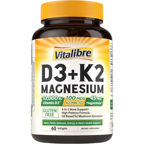 Vitalibre Vitamin D3 K2 10000 IU + Magnesium Glycinate 60 Mini Softgels