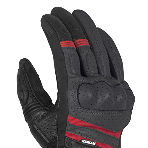 Image of Rynox Air GT Gloves - CE Certified Cuff Length Motorcycle Riding Leather Gloves | Impact Protection |Abrasion Resistance - Grey Red, Small