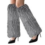Women Faux Fur Fluffy Leg Warmers Fuzzy Long Boot Covers Furry for Christmas Costume (Gray)