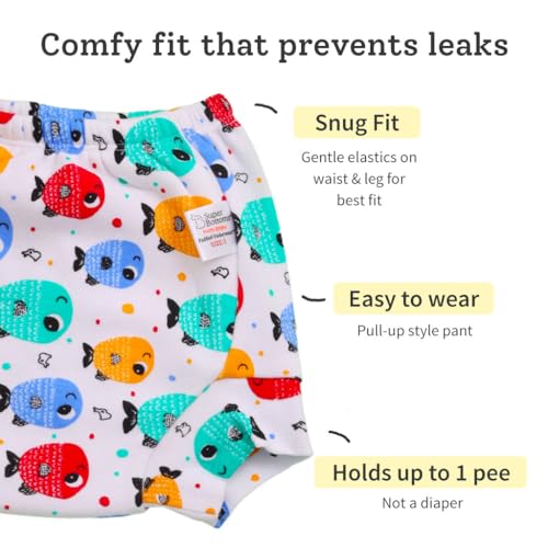 Image of superbottoms Padded Underwear & Potty Training Stickers | For Potty Training & Mess-Free Diaper-Free time | Prevents Pee Puddles | 3 layers of Premium Cotton Padding (No sponge) |(Size: 2, Pack of 6)