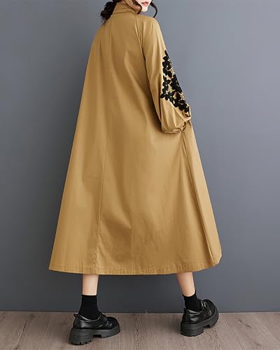 Image of ellazhu Womens Fall Casual Patchwork Funky Long Sleeve Designer Dress Loose Blouse GY2787 A