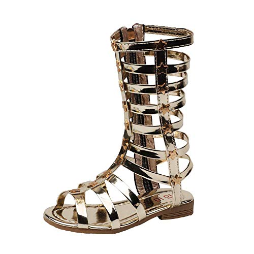 Girls Knee High Top Rivet Gladiator Sandals Fashion Summer Dress Flats Girls Zipper Boots Shoes