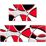 Red Grey Black White Abstract Art Kitchen Rugs and Mats Set of 2 Anti-Fatigue Cushioned Kitchen Floo