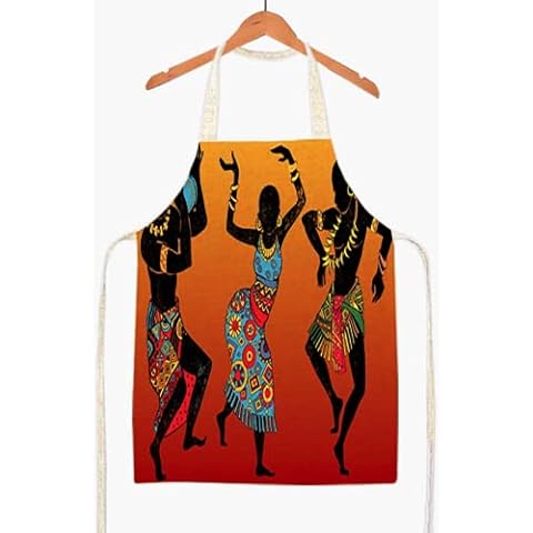 Cute Africa Dancing Apron Cotton Linen Adult Children Print Kitchen Aprons Unisex Dinner Party Cooking Bib Funny Pinafore Cleaning Apron Cover