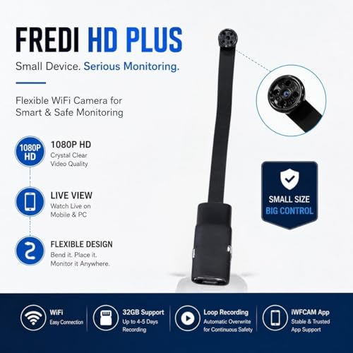 Image of FREDI HD PLUS WiFi Button Camera | 1080P HD Video Recording | Flexible Bendable Design | Live View on Mobile & Laptop | iWFCAM App Support | 32GB Memory Card Support | Audio Video Recording Camera