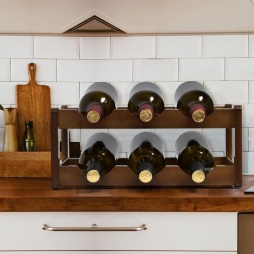 Soporte para 6 botellas de vino de bambú miniatura 4