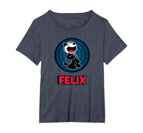 Happy Felix Cat Cartoon Circle Retro Felix Cat Comics T-Shirt, Women's Plus, Heather Blue, 3X