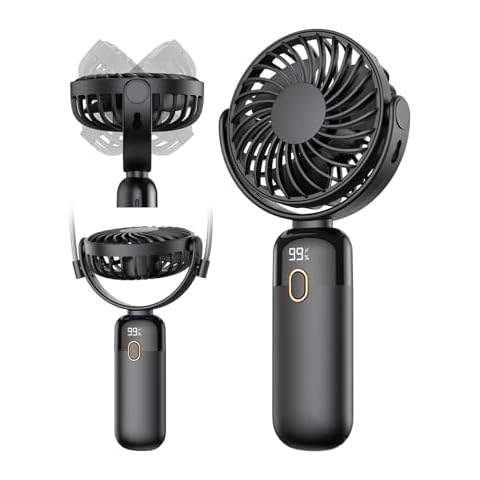 TOPK Portable Handheld Fan, 5000mAh Battery Operated Fan With LED Display, Handheld/Neck/Desk 3 in 1 Personal Mini Desk Fan, 360° Rotatable 4 Speed Small Fan for Makeup, Home, Office, Travel, Outdoor Cover