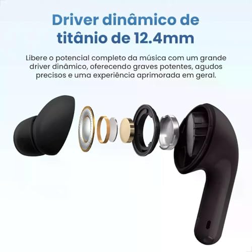 Fone Bluetooth Redmi Buds 6 Lite Preto - Cancelamento de Ruído Ativo e Bateria de 38 horas - Produto